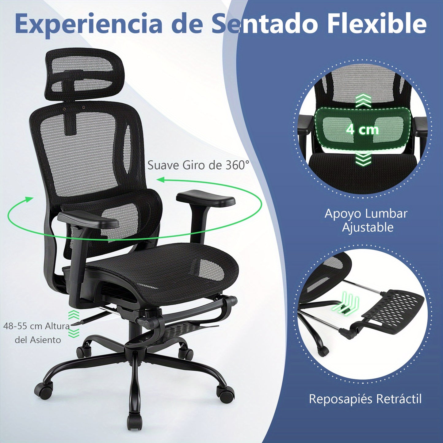 Ergonomische Bureaustoel – Bureaustoel Home Office – Werkstoel – Kantoormeubilair – Draaistoel – Verstelbare Hoofdsteun – Ademend Mesh Rugleuning – Zwart