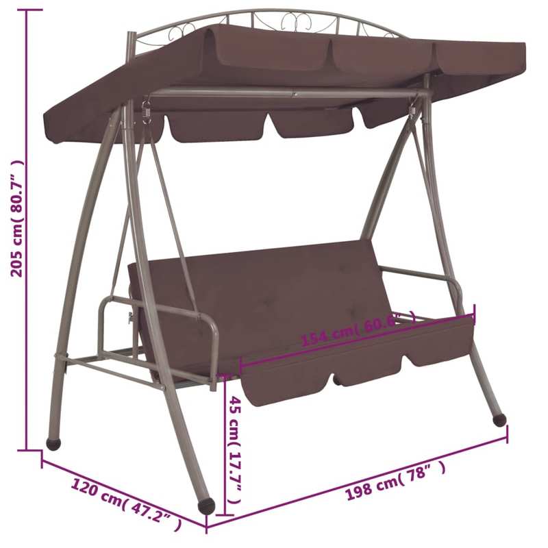 Schommelbank – Schommelstoel – Tuinbank – Loungestoel – Hangbank – Verstelbare Luifel – Robuust Gepoedercoat Staal – Comfortabele Zitkussens – Koffiekleur