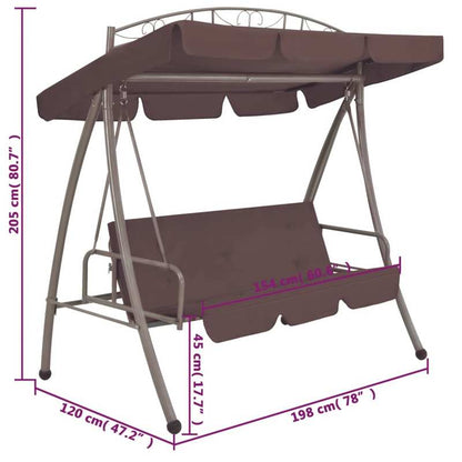 Schommelbank – Schommelstoel – Tuinbank – Loungestoel – Hangbank – Verstelbare Luifel – Robuust Gepoedercoat Staal – Comfortabele Zitkussens – Koffiekleur