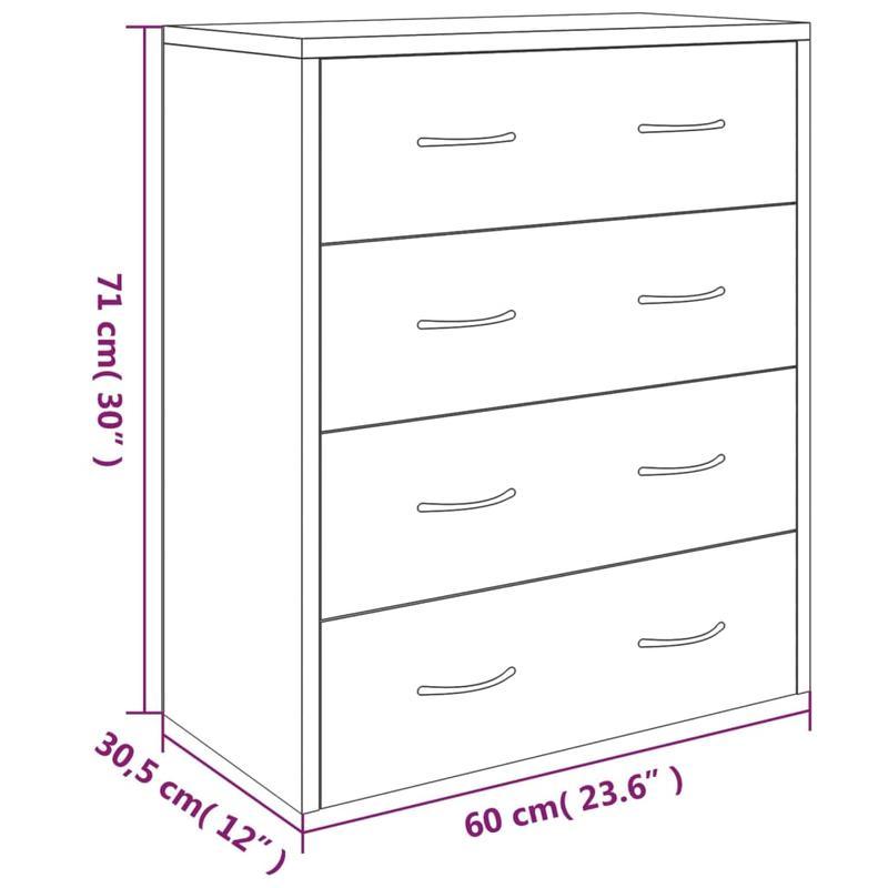 Ladekast – Ladenkast – Kommode – Opbergkast – Bruin – 4 Lades – Compact Formaat 60x30,5x71 cm – Hout & Metaal