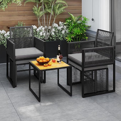 5-Delige Tuinmeubelset – Loungeset – Bistroset – Tuinmeubilair – Buitenmeubelen – Weerbestendig PE Rattan – Acaciahouten Koffietafel