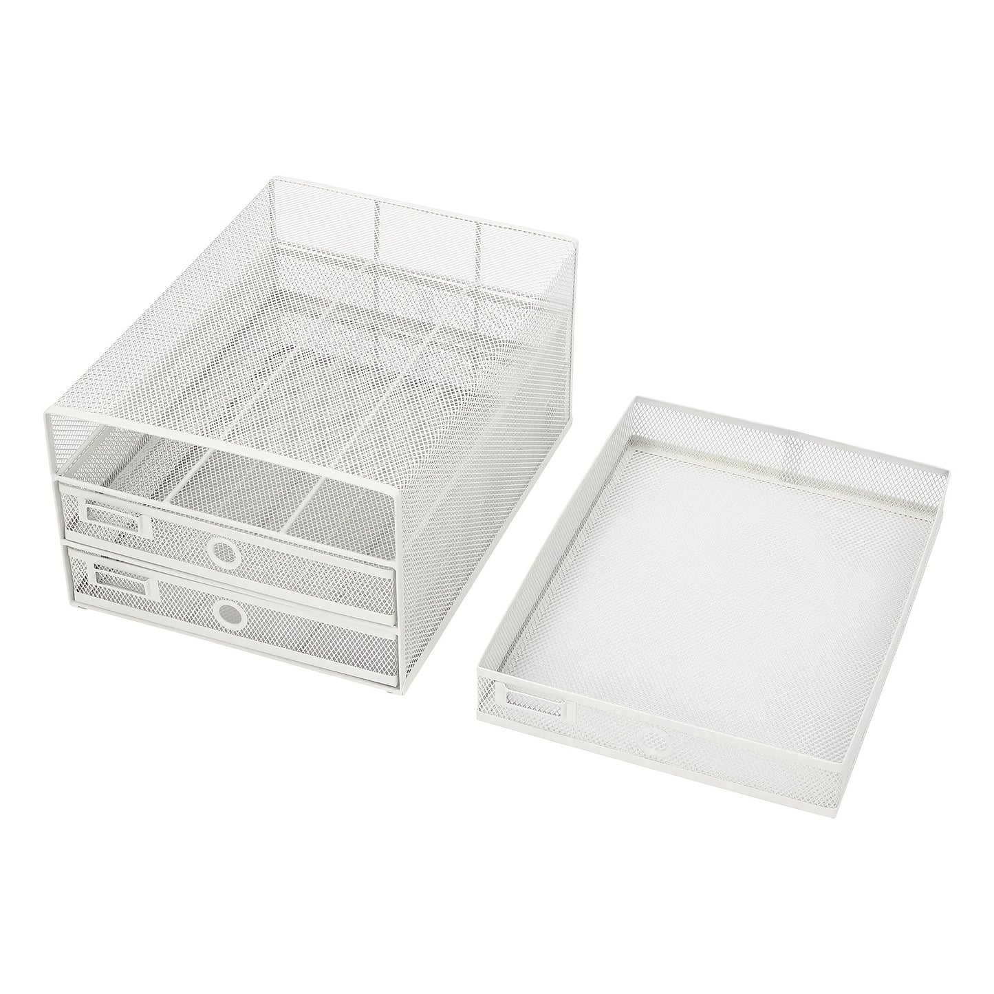 CNCEST Heavy-Duty Carbon Steel Desk Organizer with 3-Tier Mesh Drawers - No Assembly Needed, Large Open Top, Sturdy Construction for Home Office, Workspace - Ideal Gift for Professionals (White), Desk Accessories Office, Docu