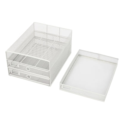 CNCEST Heavy-Duty Carbon Steel Desk Organizer with 3-Tier Mesh Drawers - No Assembly Needed, Large Open Top, Sturdy Construction for Home Office, Workspace - Ideal Gift for Professionals (White), Desk Accessories Office, Docu