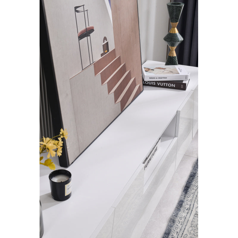 Modern TV-meubel – TV-kast – Mediameubel – Tv-dressoir – Woonkamermeubel – Diagonaal Patchwork Design – 170 cm Breed – Wit MDF met Glanzende Deurrand