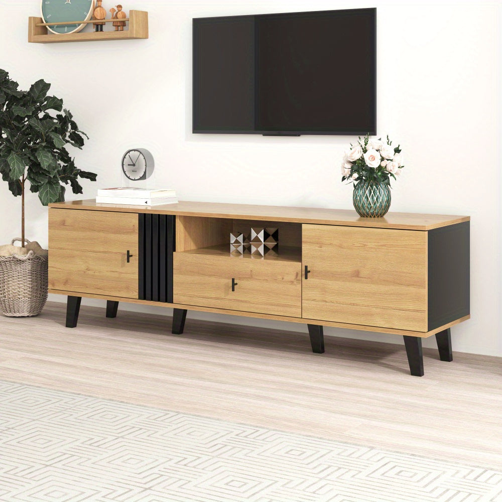 Tv Meubel – Tv Kast – Tv Meubels – Lowboard – Tv Dressoir – 170 Cm Breed – Hout En Glas – Stijlvol Zwart Design