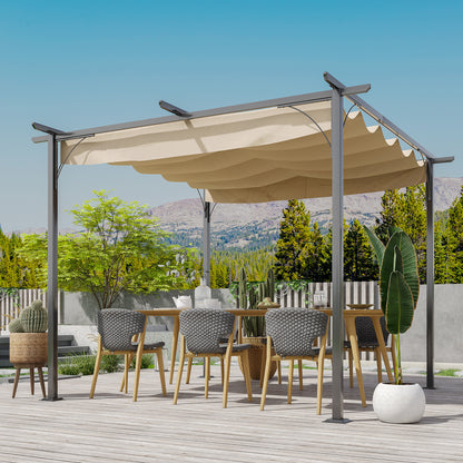 Pergola – Tuinoverkapping – Terrasoverkapping – Schaduwdoek – Buitenpaviljoen – Uittrekbaar Dak – Waterdicht Polyester 180 g/m² – Epoxy Metaal Anti-Corrosie Frame – Beige Variant
