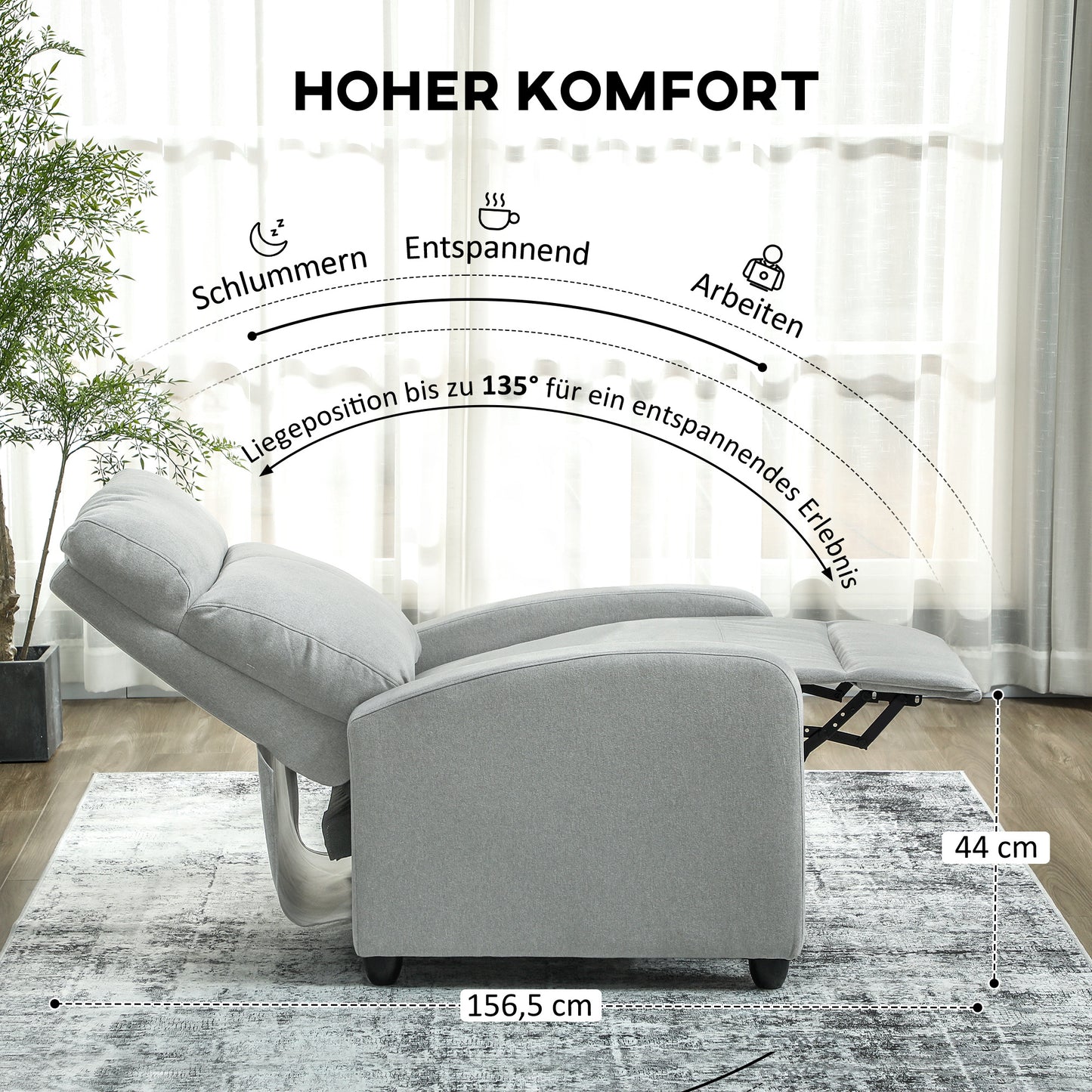 Relaxstoel – Verstelbare Stoel – Fauteuil – Lounge Chair – Relaxfauteuil – Lichtgrijs – Verstelbare Rugleuning 135° – Uitschuifbare Voetensteun