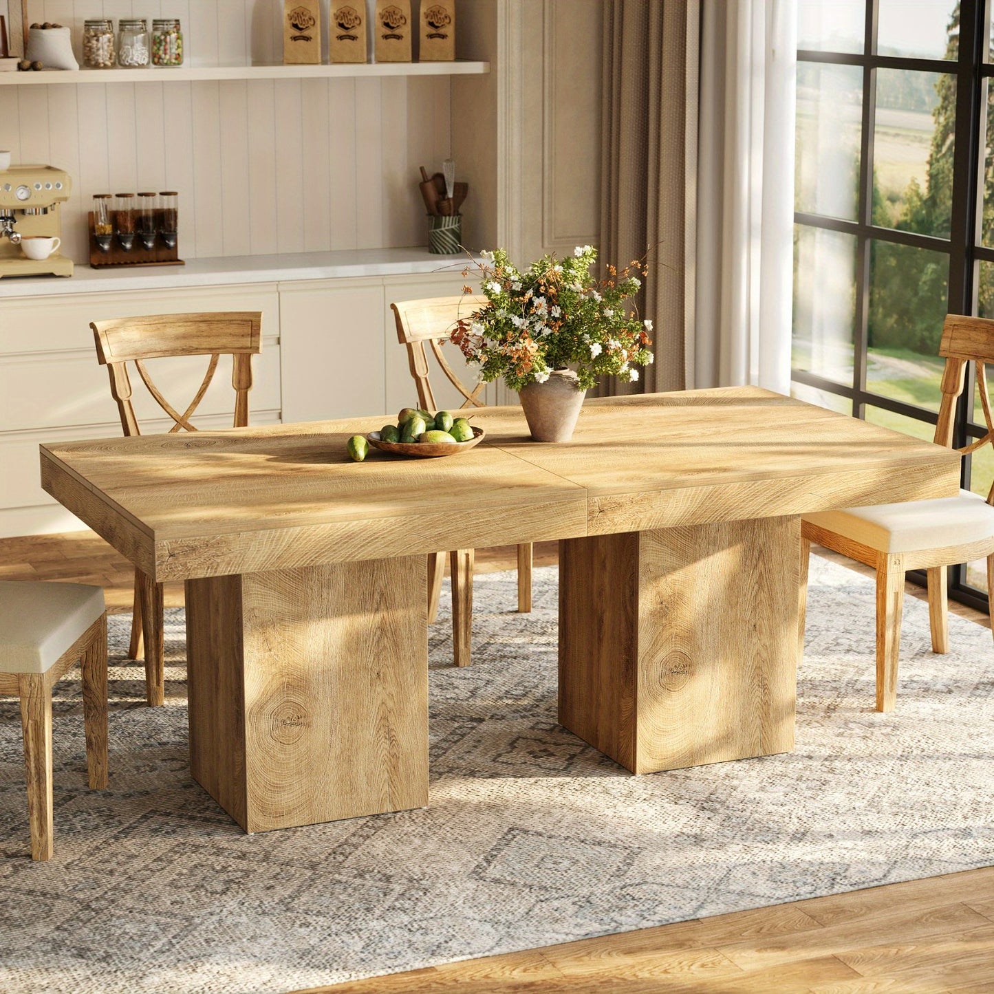 39-Inch Square Dining Table for 4, Farmhouse  Kitchen Dinner Eating Table with Sturdy Pedestal Base, Wooden Dining Room Furniture for Dining Room, Kitchen, Apartments, Natural(1pc)