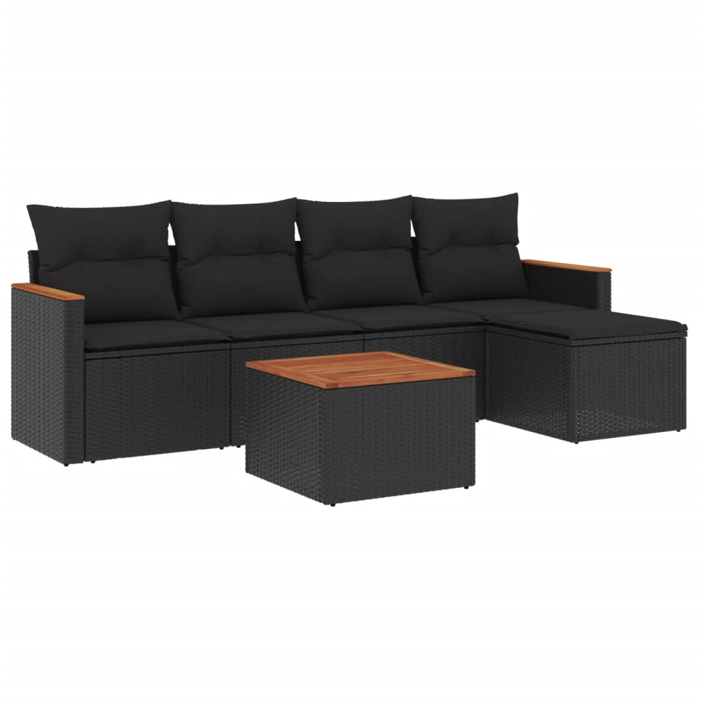 Loungeset – Tuinmeubelen – Loungesofa – Buitenmeubilair – Bistroset – 6-Delige Set – Poly Rattan Zwart – Afneembare Wasbare Kussens – Ingebouwde Opbergruimte