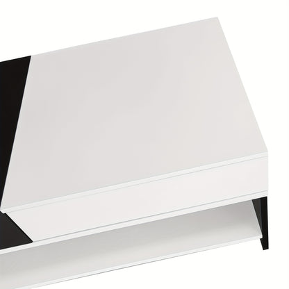 Modern Coffee Table with 2 Drawers - Black And White Design, Storage Space, High Gloss Table Top, 100cm Long