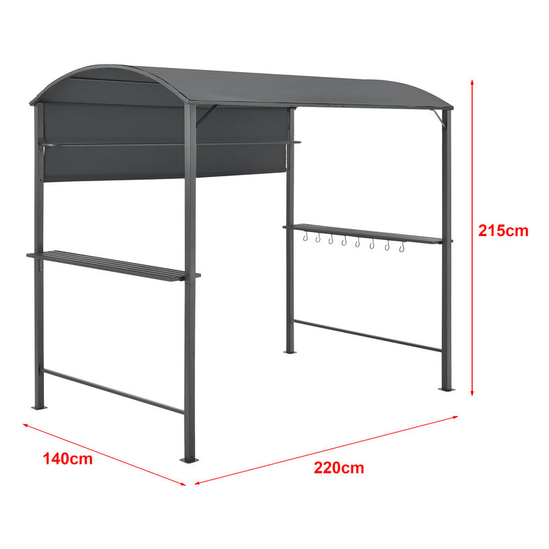 Grillpaviljoen – Grilltent – BBQ Paviljoen – Grilloverkapping – Grill Shelter – Waterafstotend Rond Dak – Stevig Stalen Frame – 215x220x140 cm – Donkergrijs