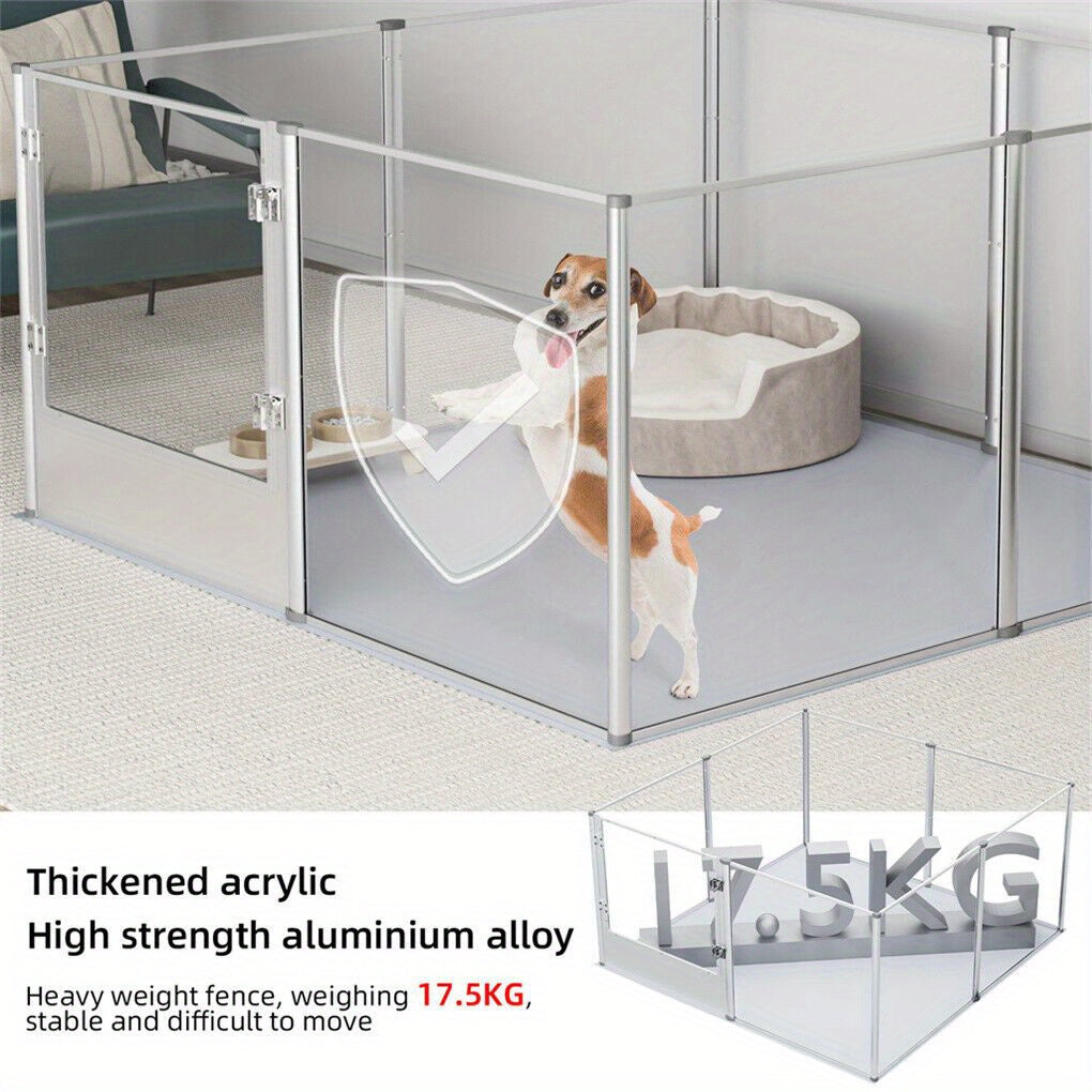 Acrylic Hondenren – Dierenren – Puppyren – Binnenren – Kattenren – Transparant Speelren 120x120x61cm – Waterdichte Onderlegger – Veilige Lock Deur
