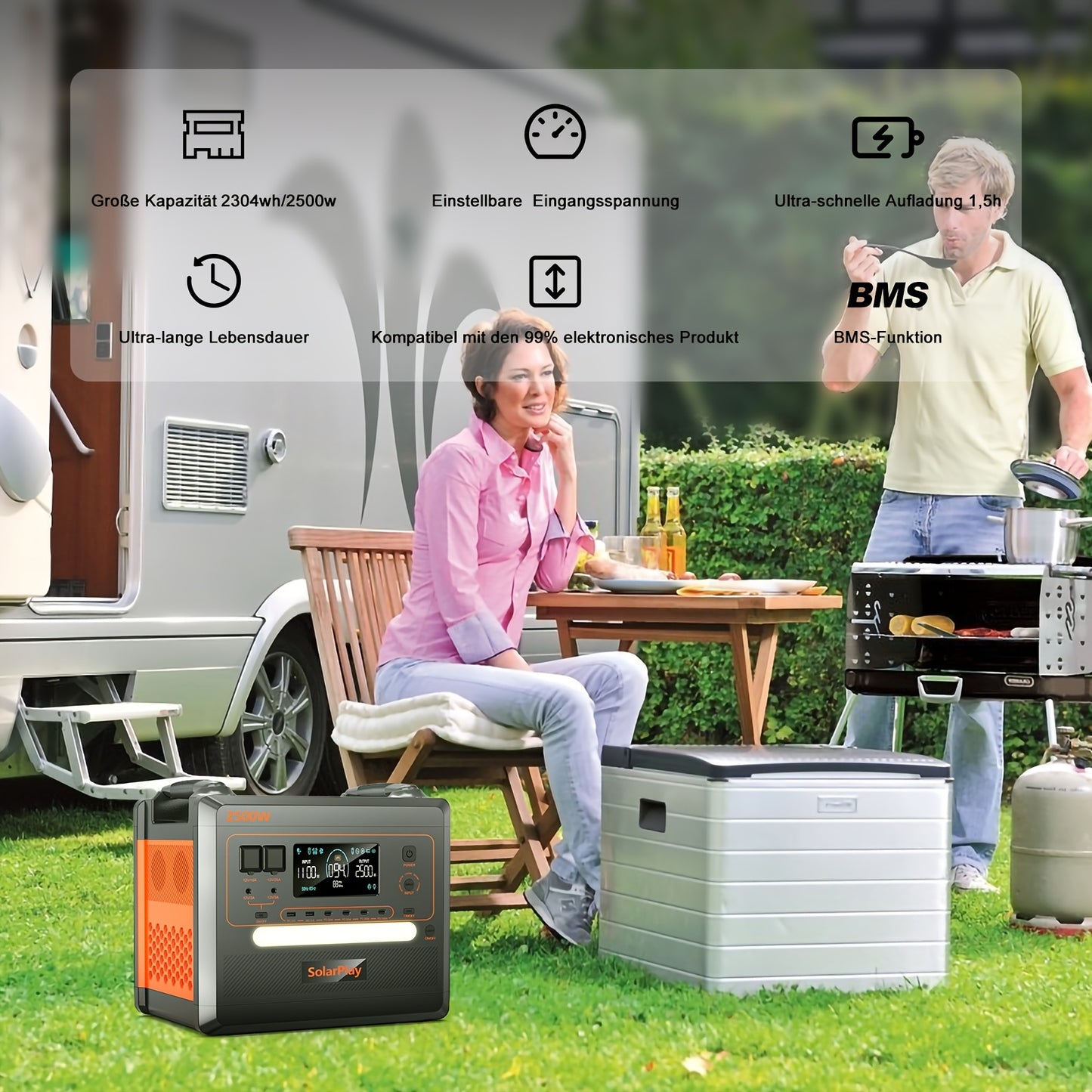 Draagbare Powerstation – Mobiele Accu – Noodstroom Generator – Camping Stroomvoorziening – Outdoor Energiebron – 2500W Continu Vermogen – Snelladen 1,5 Uur