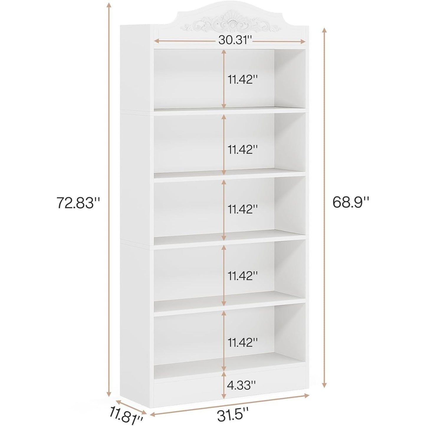 Boekenkast – Boekplank – Boekenrek – Opbergkast – Vakkenkast – Wit – 5 Planken – MDF Hout – Anti-Kantelvoorziening