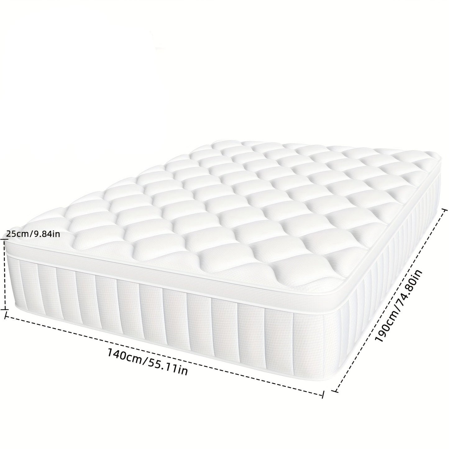 Matras – Matrasbed – Topmatras – Logeermatras – Zone Pocketvering – 140x190 cm – 25 cm Hoogte – Met Memory Foam & Katoen Hoes