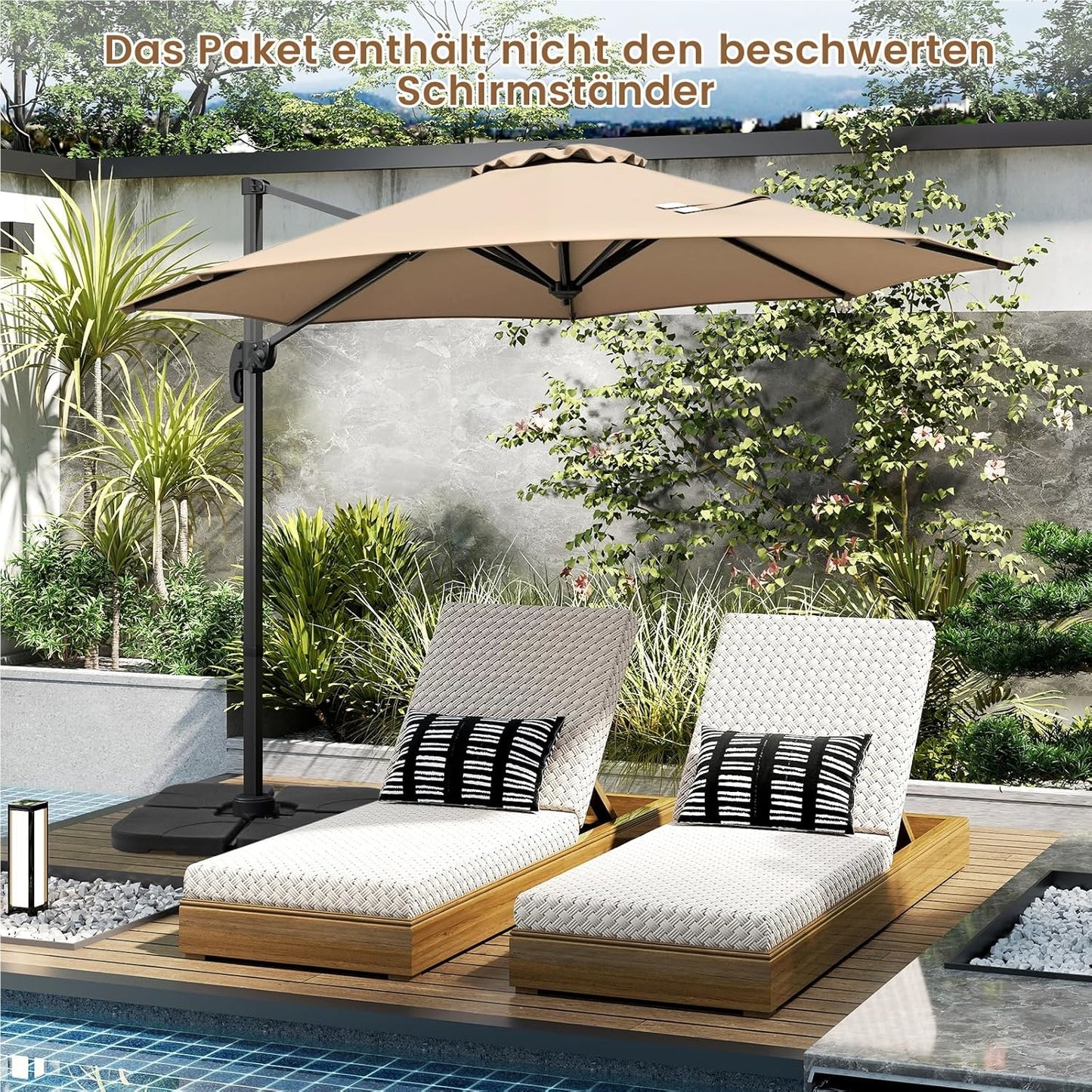 Parasol – Zweefparasol – Stokparasol – Tuinparasol – Balkonparasol – Rond – 300 x 300 cm – 360° Draaibaar Met Voetpedaal