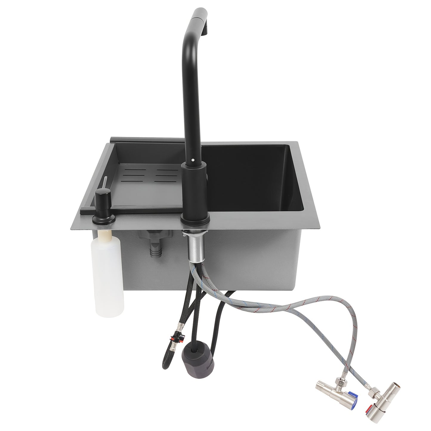 Keukenspoelbak – Spoelbakken Keuken – Wasbak Keuken – Enkele Spoelbak – Gootsteen – RVS 201 Staal – Uittrekbare Kraan 60 cm