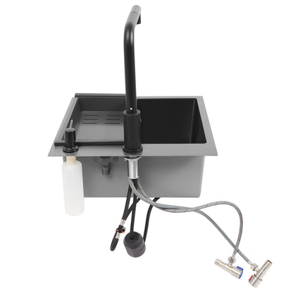Keukenspoelbak – Spoelbakken Keuken – Wasbak Keuken – Enkele Spoelbak – Gootsteen – RVS 201 Staal – Uittrekbare Kraan 60 cm