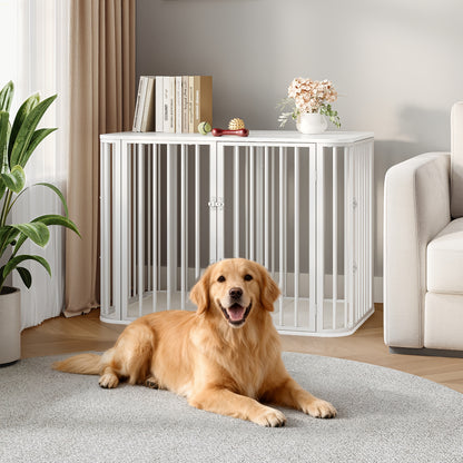 Hondenbench – Hondenkooi – Hondenhok – Hondenrek – Hondenkrat – Wit – Stevig Houten Frame – Afneembaar Wasbaar Kussen