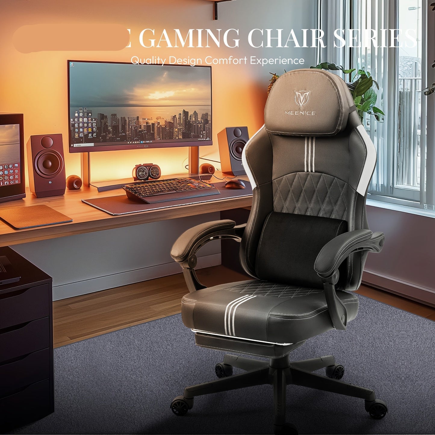 Ergonomische Gamingstoel – Bureaustoel – Game Chair – Office Chair – Comfortstoel – Hoog Rugondersteuning – Ademend Koelgel – PU Leer Zwart