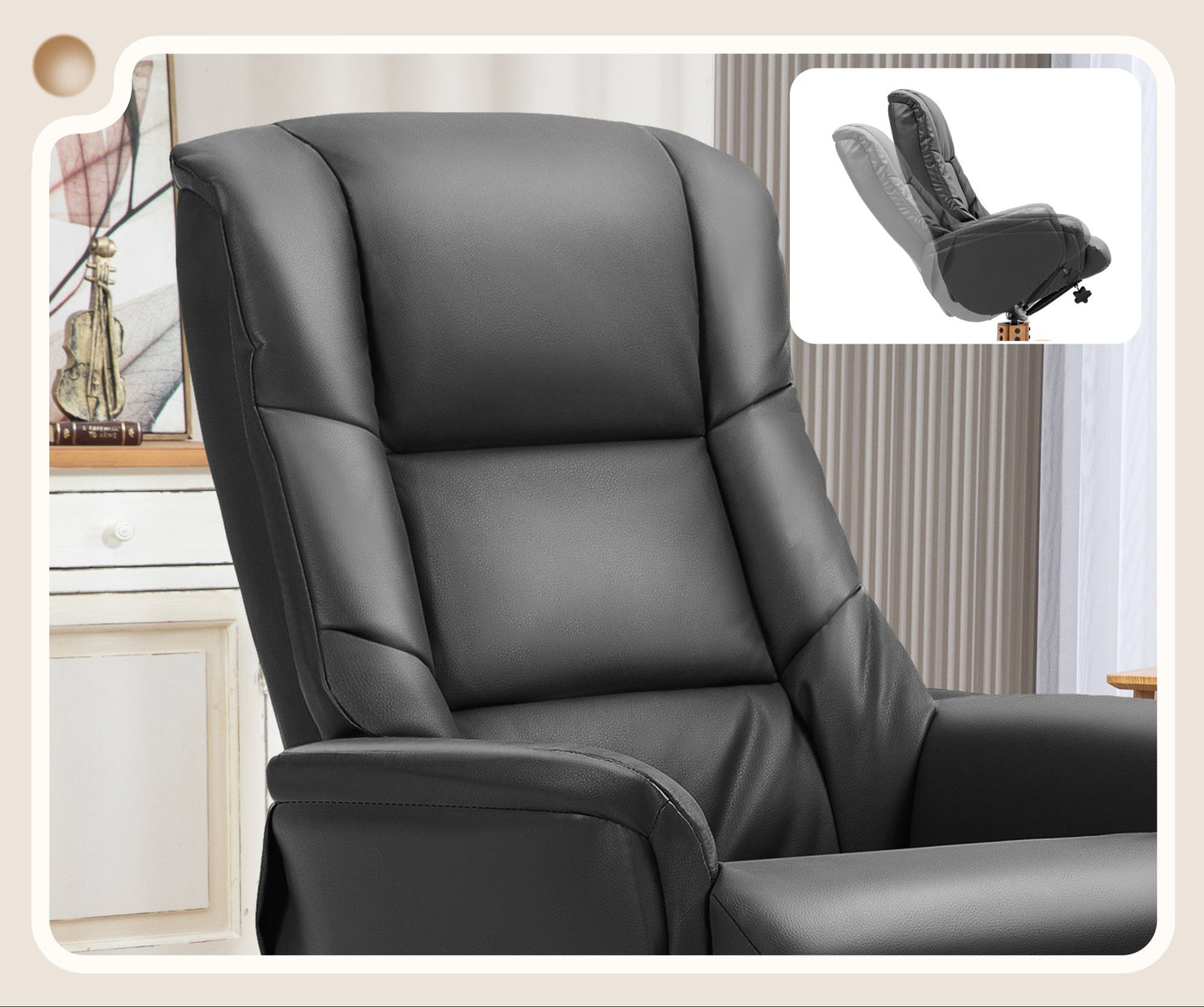 Relaxstoel – Fauteuil – Schommelstoel – Loungestoel – TV-stoel – Verstelbare rugleuning tot 135° – Schommel- en poeffunctie met kunstleren bekleding en houten frame