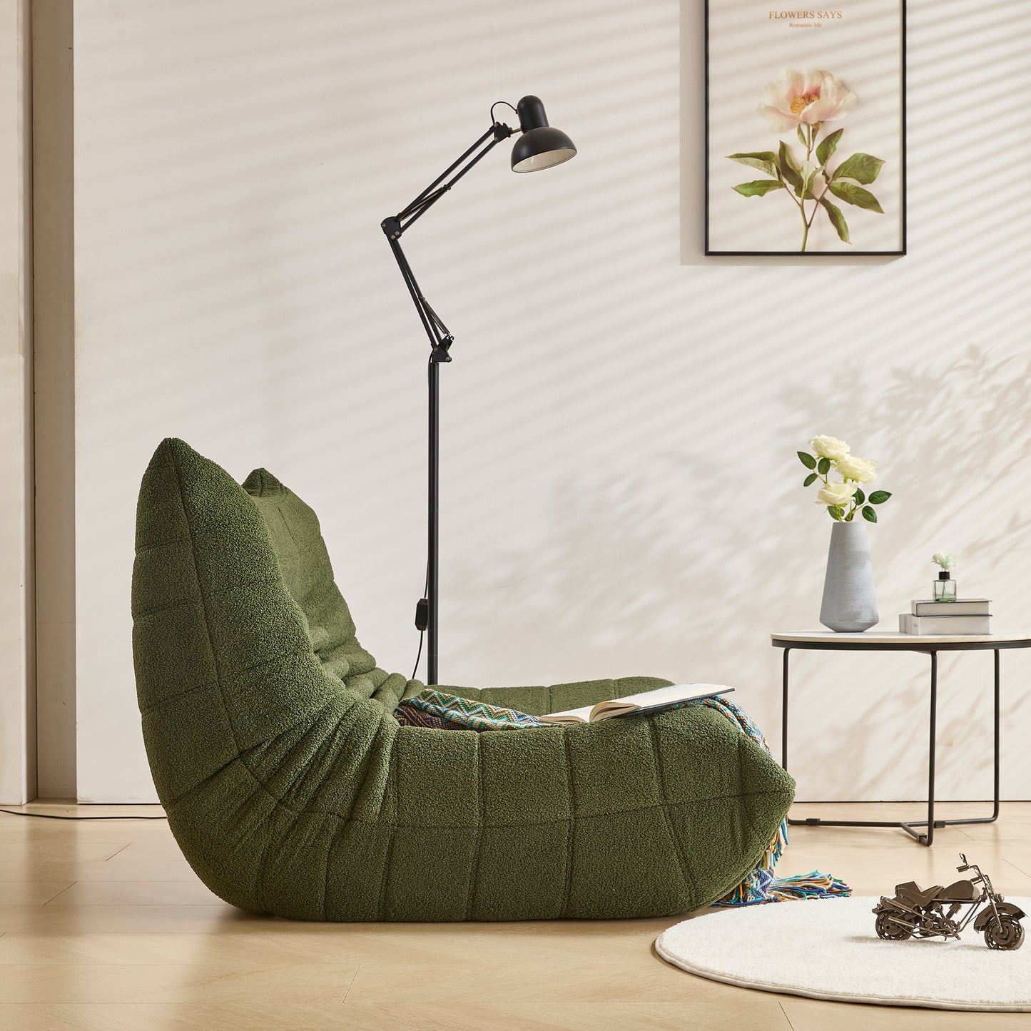 Relaxation Armchair Sofas with Removable Backrest And Seat Cushions, Lazy Sofa Indoor Seat Cushions with Comfortable, Extra Thick Padding for Bedroom, Living Room, White, Green.