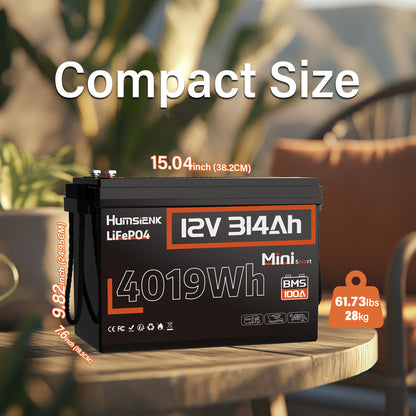 Li-ion Accu – Lithium Accu – LiFePO4 Batterij – 12V Accu – Oplaadbare Accu – 314Ah Capaciteit – Afstandsbediening Met 15.000+ Cyclus Levensduur