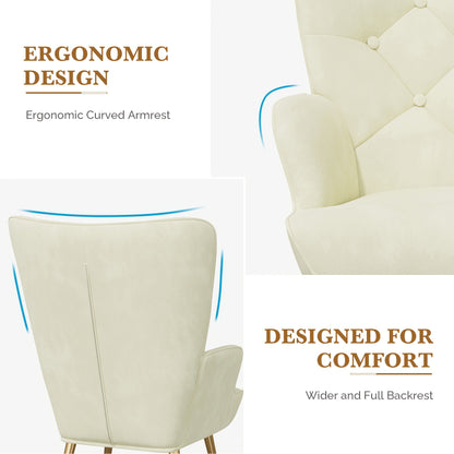 Fauteuil – Accentstoel – Loungezetel – Leunstoel – Relaxstoel – Velvet Bekleding – Wingback Design – Memory Foam Zitkussen – Metalen Poten Met Gouden Details – Groen