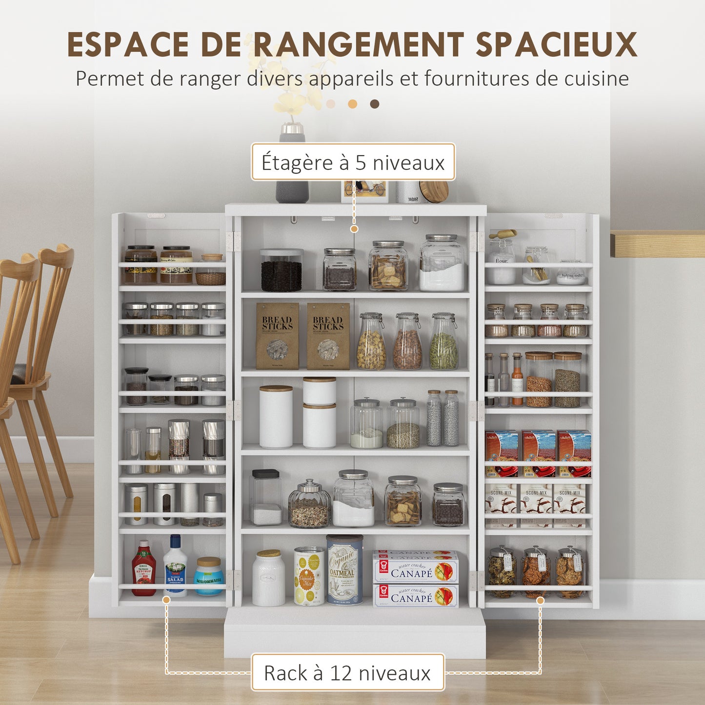 Keukenkast – Keukenkastje – Voorraadkast – Opbergkast – Keukenkast Wit – 60x30x104 cm – Verstelbare Planken & Anti-Kantelriemen
