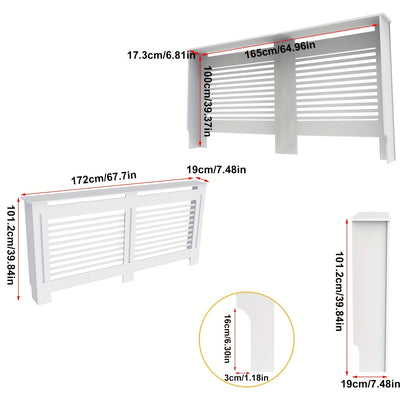 Radiatorombouw – Radiatorkast – Verwarmingsdeksel – Radiatorbekleding – Radiatorafdekking – Wit Houten Design – 100 cm Hoog – 3,2 Cu Ft Opbergruimte – Ventilerend Lamellenpatroon