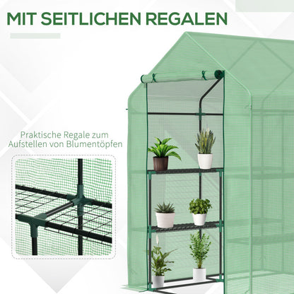 Kweekkas – Broeikas – Tuinkas – Plantenkas – Mini Kas – Loop-in Design – 8 Planken – Gepoedercoat Stalen Frame – Waterdichte UV-bestendige PE Hoes – Groen