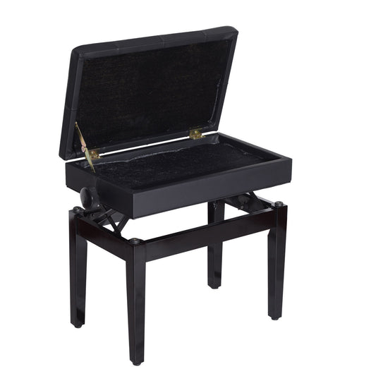 Pianokrukje – Pianobank – Keyboardkruk – Pianostoel – Muziekkruk – Verstelbare Hoogte 48-58 cm – Opbergruimte Met Kunstleren Kussen – Zwart