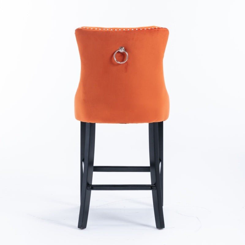 Oranje Barkrukken – Barstoelen – Krukken – Keukenstoelen – Fluwelen Stoelen – Retro Design – Fluwelen Bekleding – Stevige Houten Poten