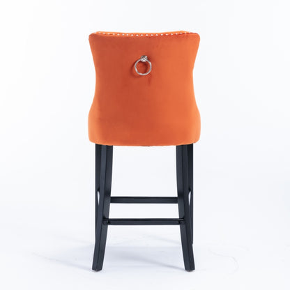 Oranje Barkrukken – Barstoelen – Krukken – Keukenstoelen – Fluwelen Stoelen – Retro Design – Fluwelen Bekleding – Stevige Houten Poten
