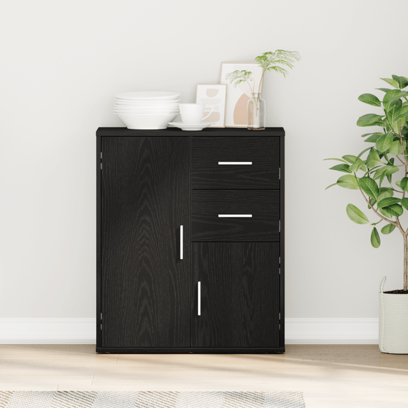 Modern Black Oak Sideboard with Removable Storage Drawers & Doors - 60x31x70cm, Minimalist Design for Living Room, Bedroom, Office - Durable Wood Furniture, Bedroom Organizer, Contemporary Furniture, Sleek Furniture, Sturdy C