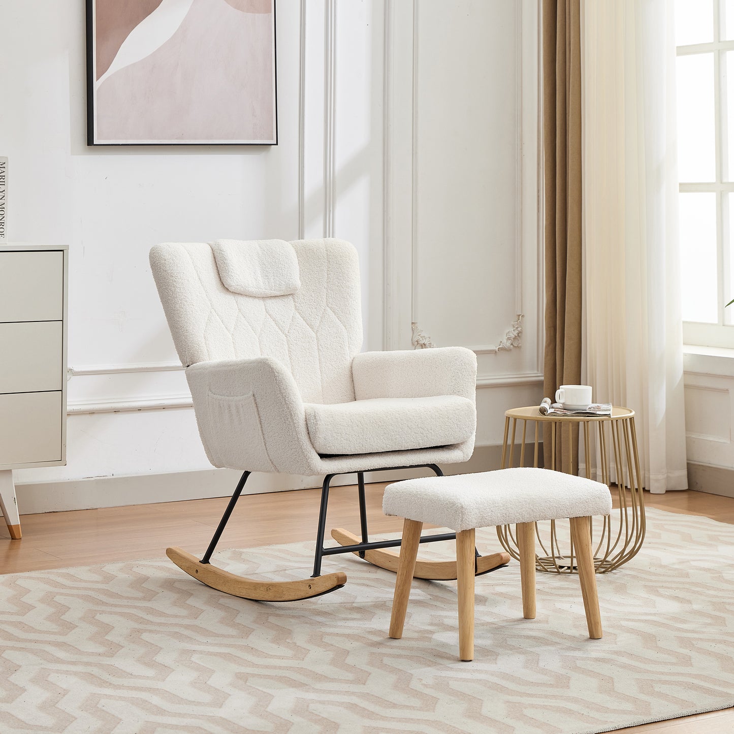 Schommelstoel – Relaxstoel – Lounge Stoel – Zetel – Fauteuil – Wit – Ergonomisch Met Voetenbank – 30 Graden Schommelbeweging