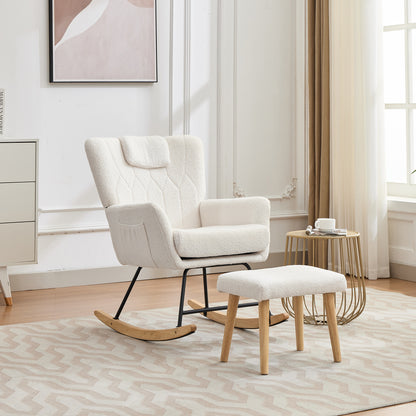 Schommelstoel – Relaxstoel – Lounge Stoel – Zetel – Fauteuil – Wit – Ergonomisch Met Voetenbank – 30 Graden Schommelbeweging