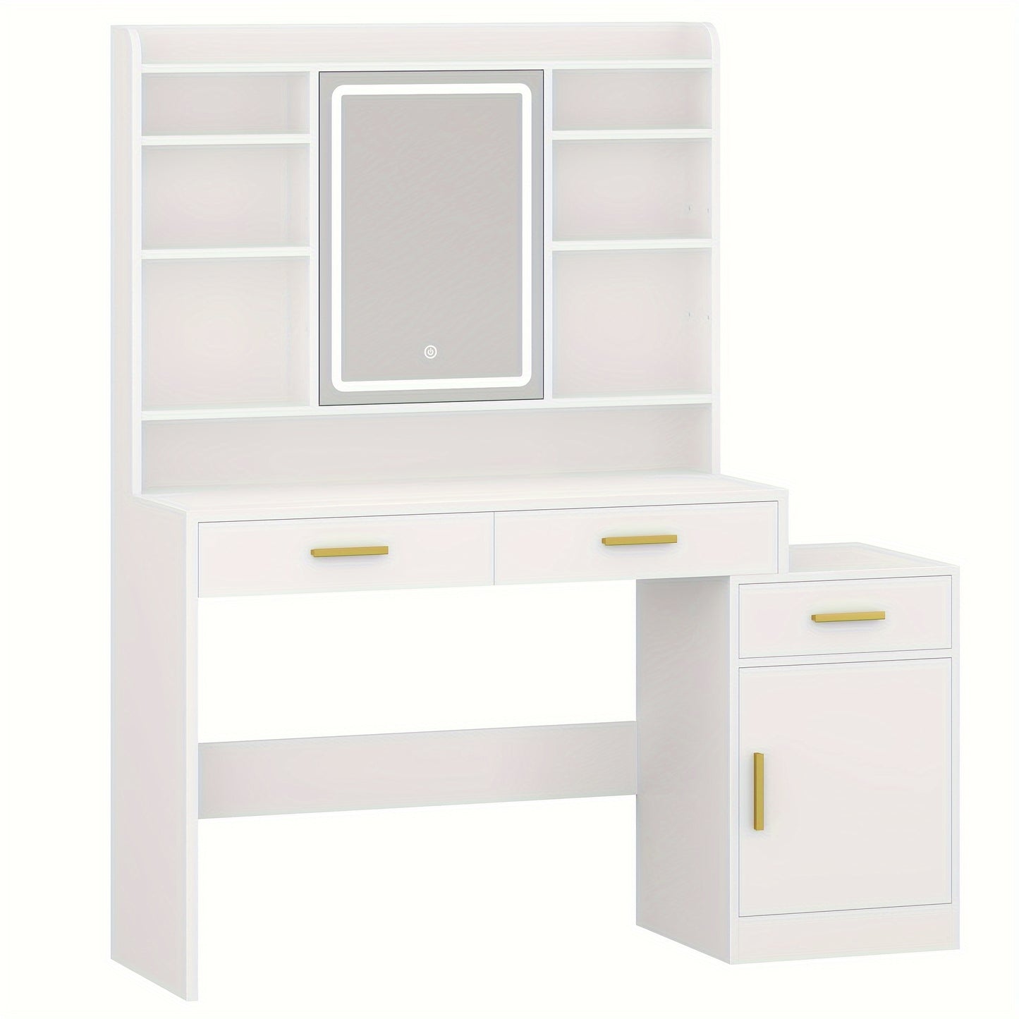 Make-up Tafel – Visagie Tafel – Schminktafel – Kaptafel – Make-up Bureau – Wit – LED Spiegel Met Drie Lichtstanden – Groot Tafelblad 130 cm