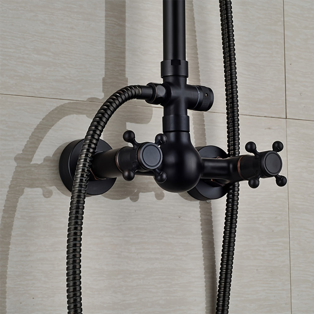 Regendouche – Douche Systeem – Douche Set – Handdouche – Doucheset – Retro Design – Verstelbare Douchestang – Messing & Roestvrijstaal - Zwart