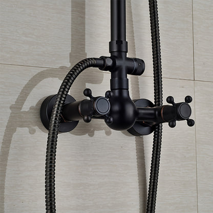 Regendouche – Douche Systeem – Douche Set – Handdouche – Doucheset – Retro Design – Verstelbare Douchestang – Messing & Roestvrijstaal - Zwart