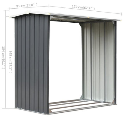 Houthok – Houtopslag – Brandhoutrek – Houtberging – Haardhout Rek – Verzinkt Staal – Weerbestendige Grijze Coating – 172 x 91 x 154 cm – Stevig Duurzaam Frame
