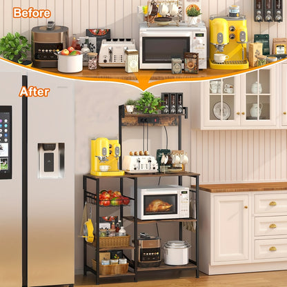 Keukenrek – Keukentrolley – Opbergrek – Keukenorganizer – Kast Organizer – Vier Lagen – Metalen Frame – Walnootkleurige Afwerking