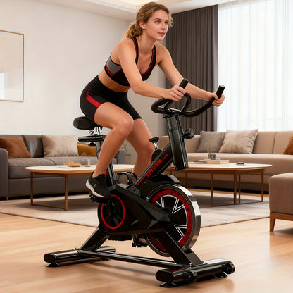 Beentrainer – Fietstrainer – Pedalen Trainer – Fitnessapparaat – Leg Exerciser – Compact Design – Geluidsarme Werking – Traploze Weerstand – Rood Zwart – Stevige IJzeren Constructie