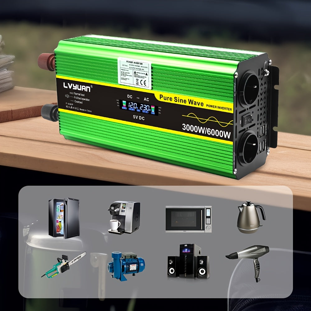 Omvormer – Spanningsomvormer – Stroomomvormer – DC naar AC Converter – Power Inverter – 3000W Continu Vermogen – Pure Sinusgolf Met LCD Display & Afstandsbediening