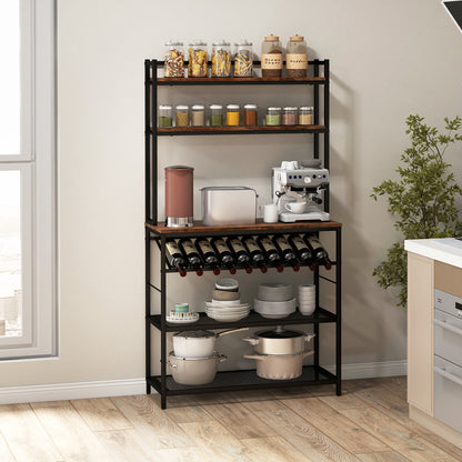 Keukenkastje – Keukenrek – Opbergkast – Keukenonderkast – Dressoir – Incl. Wijnrek voor 10 flessen – Stabiel Metaal & Spaanplaat – 90x34x165 cm