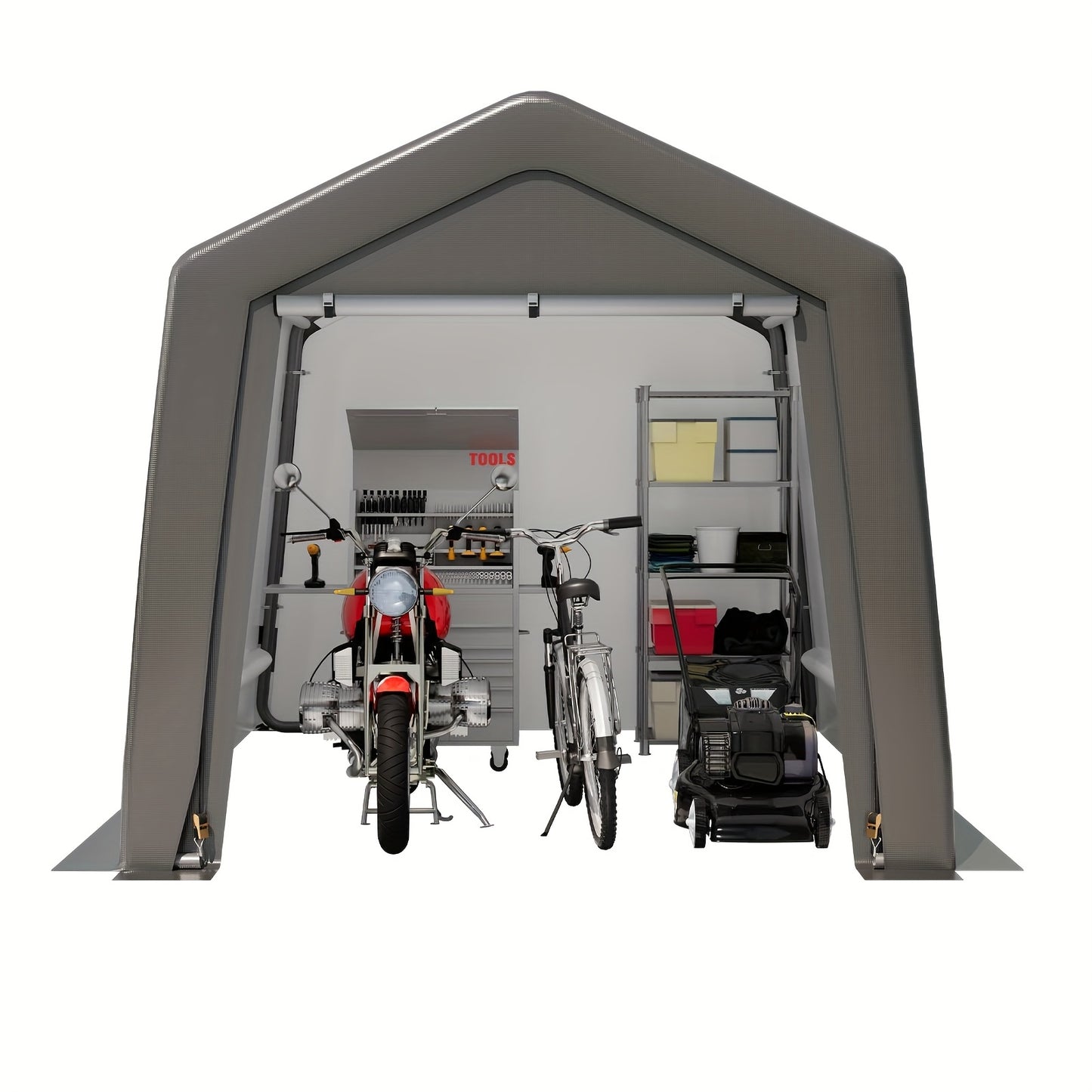 Carport – Overkapping – Tuinoverkapping – Garage Tent – Opslagtent – Waterdicht PE Materiaal – Versterkt Metalen Frame – Roll-Up Ritsdeuren – Afmeting 243x243x235 cm – UV Bestendig – Grijs