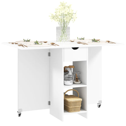 Opvouwbare Tafel – Klaptafel – Vouwtafel – Campingtafel – Eettafel – Inklapbaar – Met Lade & Open Vakken – Wit – 114,5x70x75 cm – Ruimtebesparend