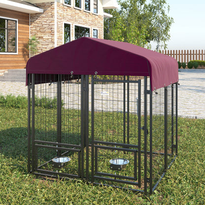 Hondenkennel – Hondenren – Puppyren – Dierenren – Kennel – Weerbestendig Oxford Dak – 120x120x138 cm – Met 2 Draaibare Voerbakhouders