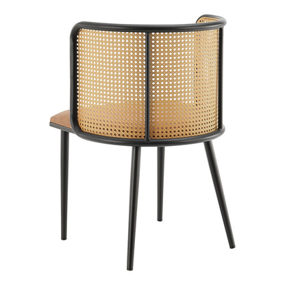 Eetkamerstoel – Stoel – Kuipstoel – Meubel – Woonkamerstoel – Set van 2 – Rattan Rugleuning – Kunstleer Bekleding – Stevig Metalen Frame – Hoge Zitcomfort