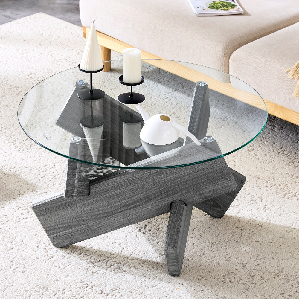 Salontafel Glas – Woonkamer Tafel – Koffietafel – Bijzettafel – Ronde Tafel – Gehard Glas – Zwarte Metalen Poten – Ø79 cm Diameter – 0,8 cm Dik Temperglas